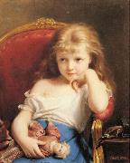 Fritz Zuber-Buhler Young Girl Holding a Doll Sweden oil painting artist